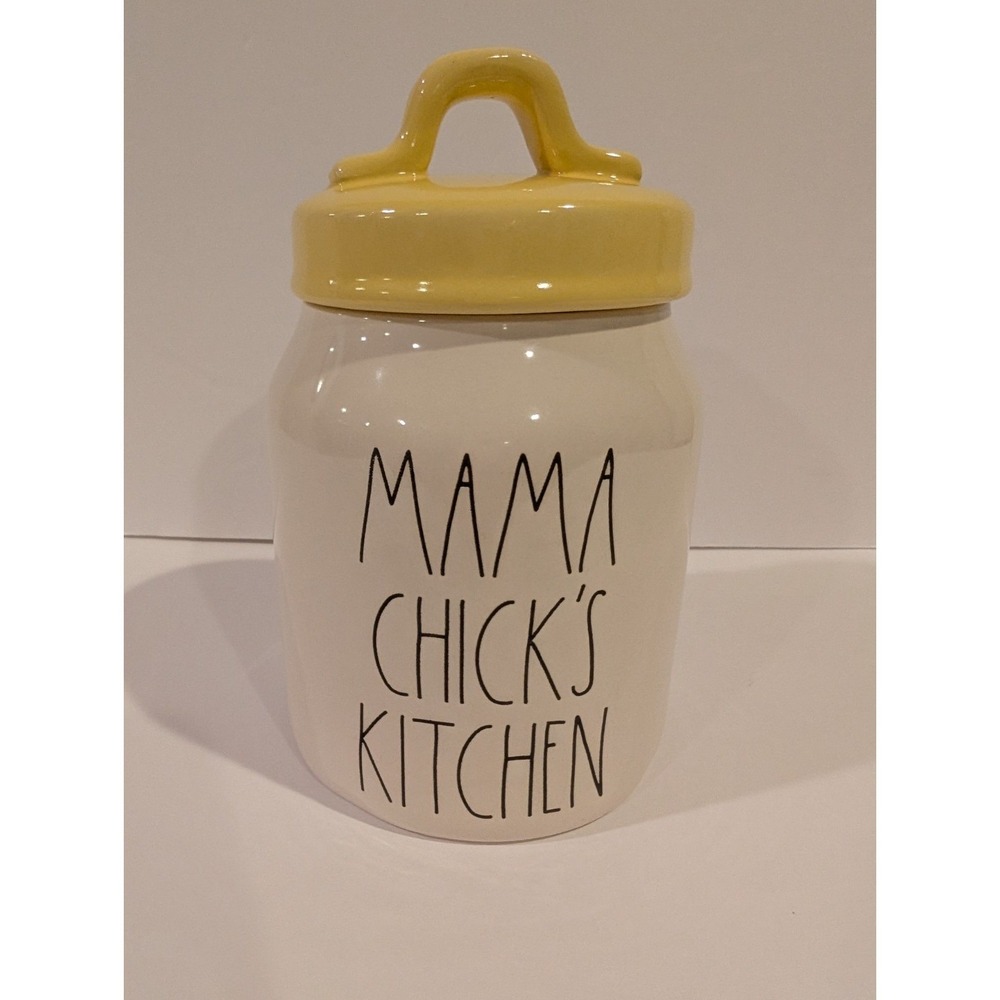 Rae Dunn Mama Chicks Kitchen Ceramic Canister Artisian White Yellow Lid